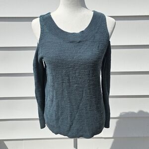 Express Teal Knit Sweater with Cold-Shoulder Detail